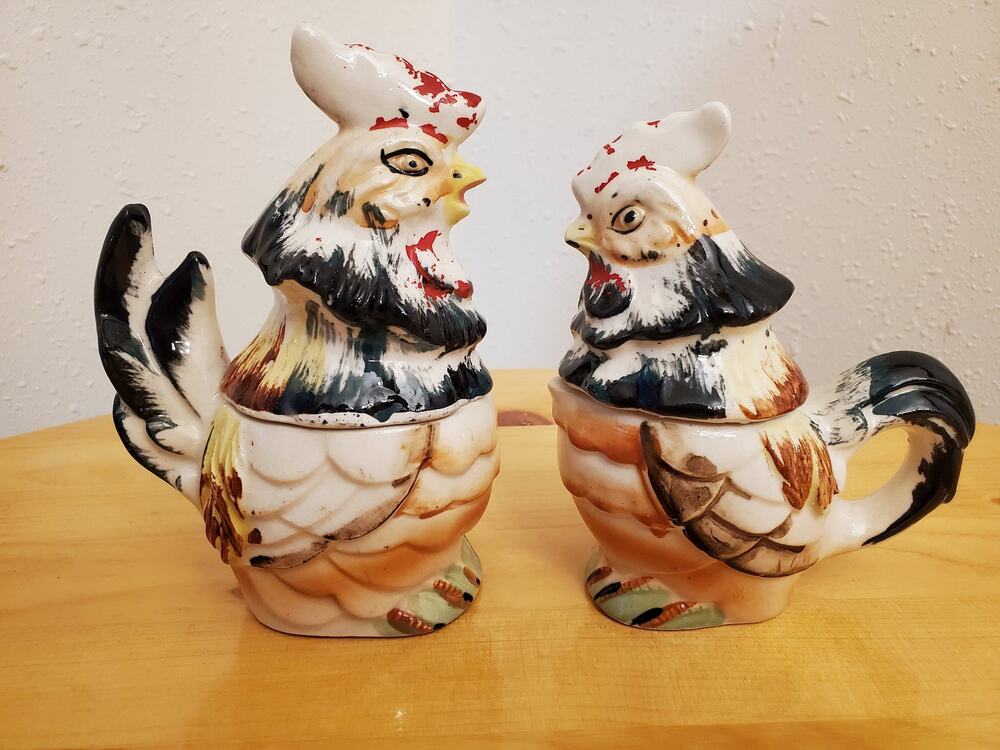Ensco Rooster & Hen - Salt, Pepper, Creamer, Sugar Set Circa 1940's